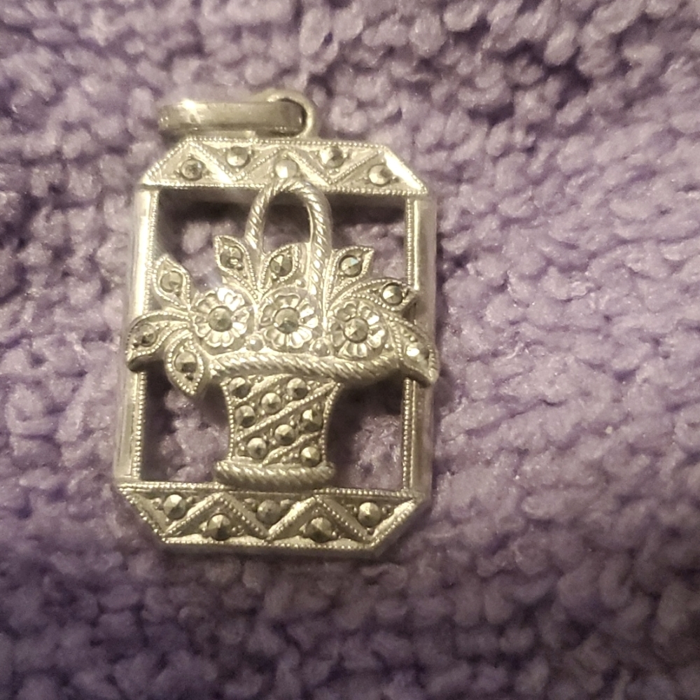 1" sterling marcasite pendant - flower basket
